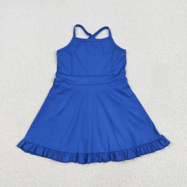 S0551 RTS girl clothes blue girl summer dress yoga clothes atheletic clothes