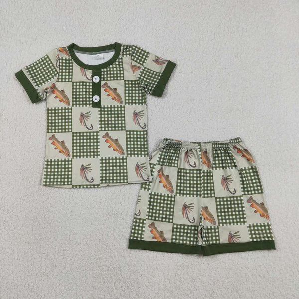 BSSO1817 RTS baby clothes fishing toddler boy summer outfit summer shorts set