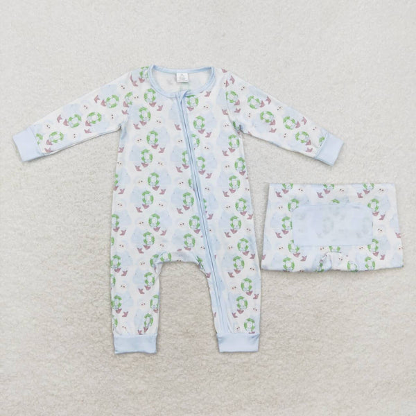 LR1148 RTS baby boy clothes blue santa claus boy christmas romper