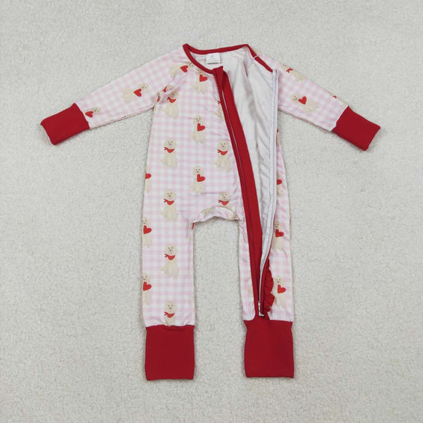 LR2681 RTS baby girl clothes dog heart valentines day romper