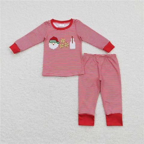 BLP0390 RTS toddler boy clothes santa claus embroidery boy christmas outfit