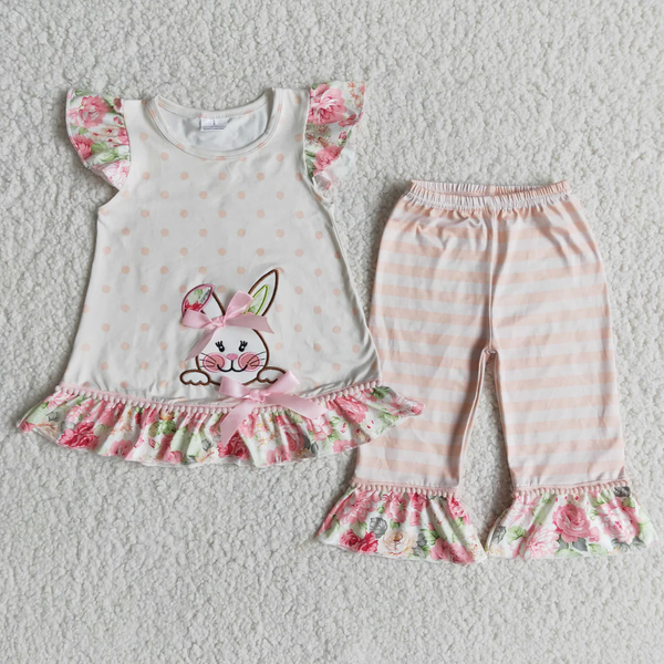 RTS Matching  toddler clothes  embroidery bunny print set girls easter summer clothing-2026.3.11