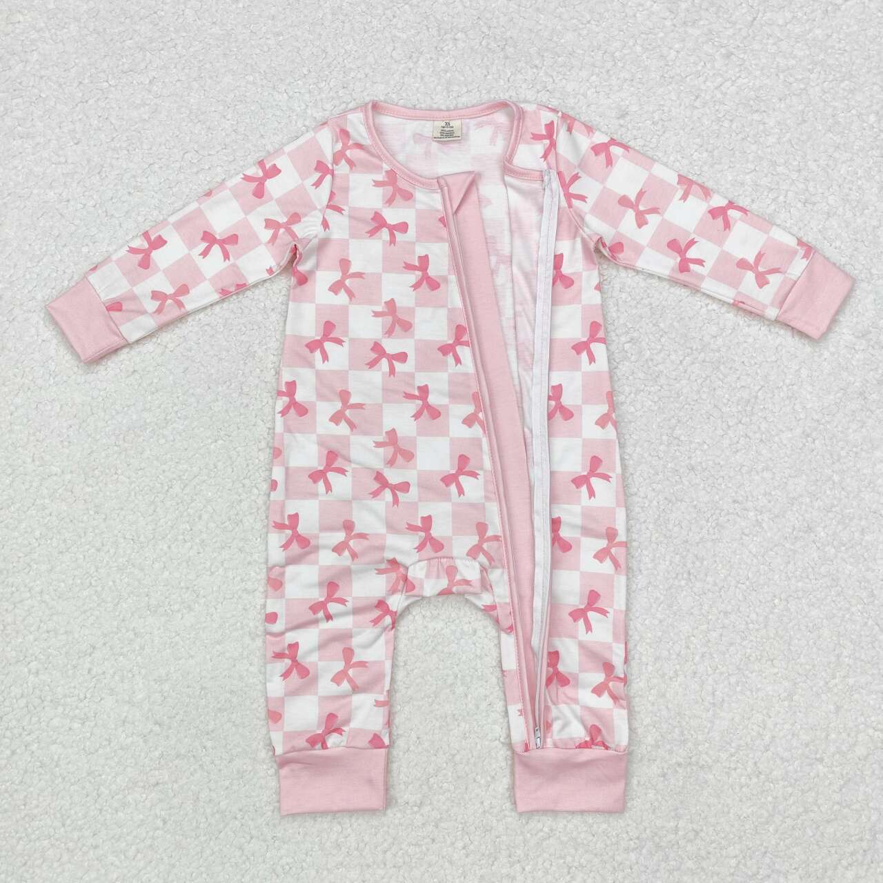 LR1607 RTS baby girl clothes pink bows girl winter romper-bamboo