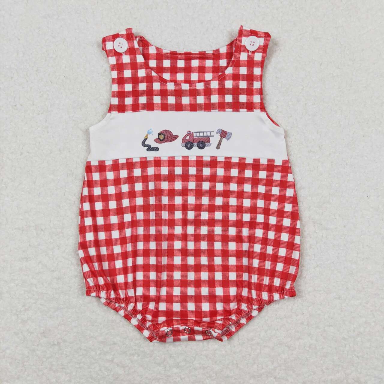 SR1174 RTS baby boy clothes firemen gingham toddler boy summer bubble¡ꡧprint svg¡ê?