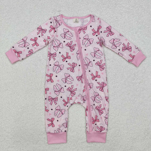 LR1608 RTS baby girl clothes pink grandmillennial bows girl winter romper-bamboo