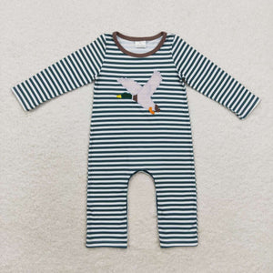 LR0963 RTS baby boy clothes embroidery mallard toddler boy winter romper