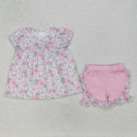 GSSO2194 RTS girl clothes flower print girl summer shorts set