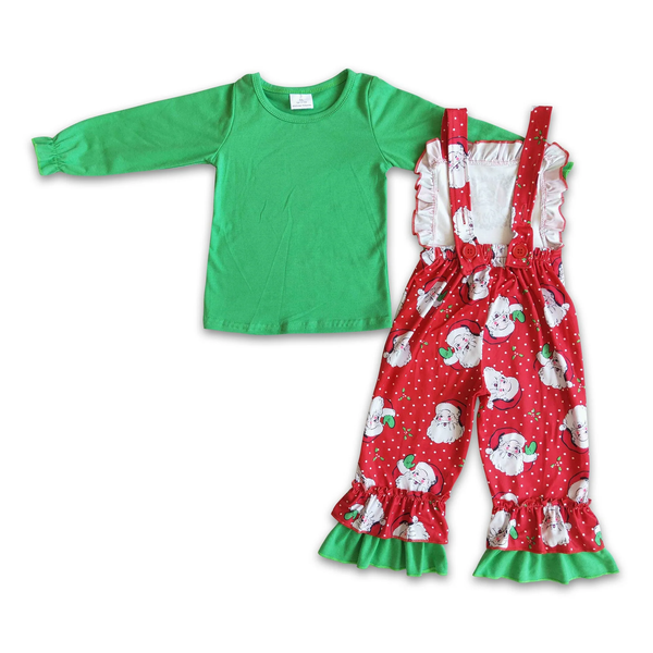 6 C7-4 Girl christmas outfit green santa claus jumpsuit overalls clothing set