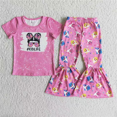 kids clothing hot pink kidlife shark short sleeve fall spring set