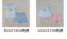 RTS Matching kids clothing embroidery beach print clothing baby summer clothing-2026.4.8