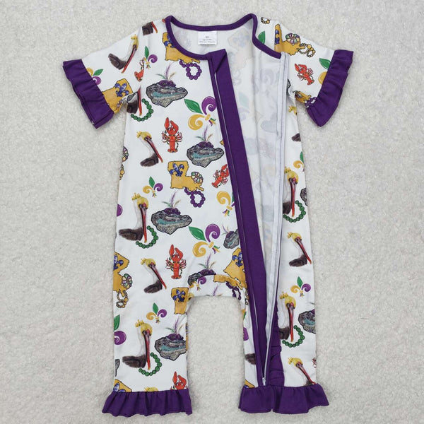 SR2422 RTS baby girl clothes cartoon girl mardi gras fall spring romper