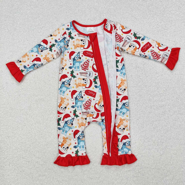 LR1685 RTS baby girl clothes cartoon dog girl christmas winter romper