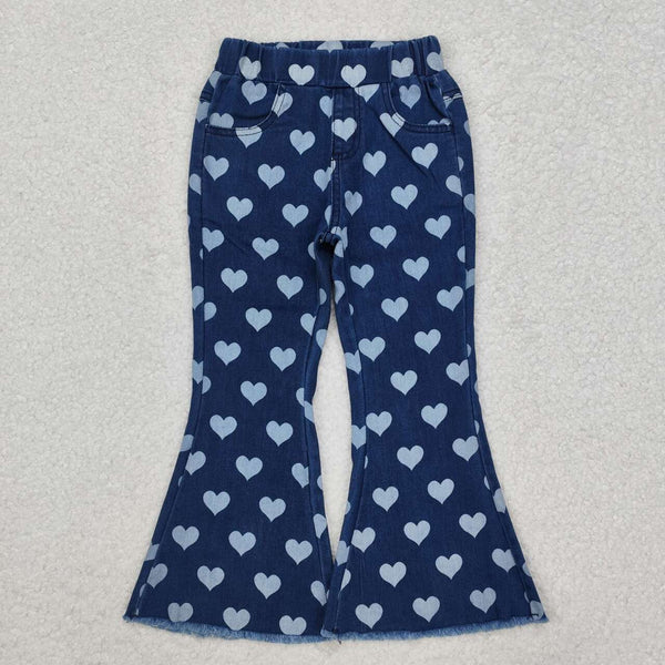 P0333 RTS baby girl clothes heart toddler girl bell bottom jeans heart blue kids valentines day clothes