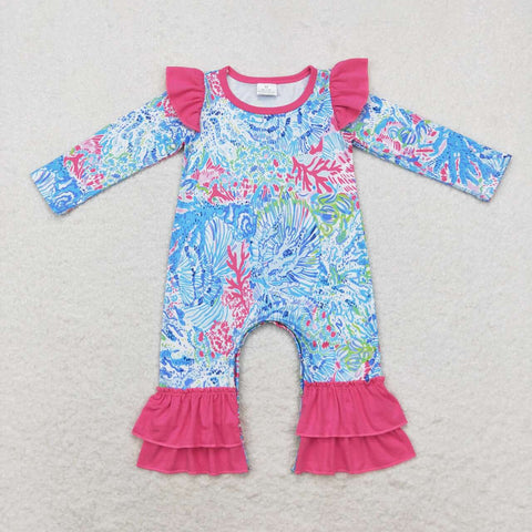 LR1327 RTS baby girl clothes pink floral girl  winter romper