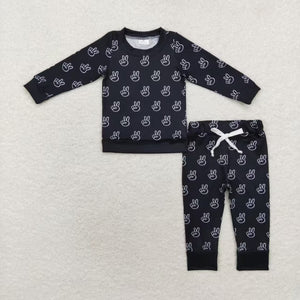 BLP0566 RTS toddler boy clothes victory boy  winter set black winter pajamas set