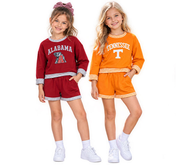 RTS Kids girl clothes cotton+vinyl state long sleeve girl winter shorts set