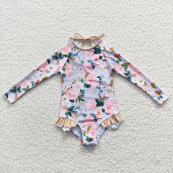 S0085 kids clothes girls floral swimsuit girl swimwear