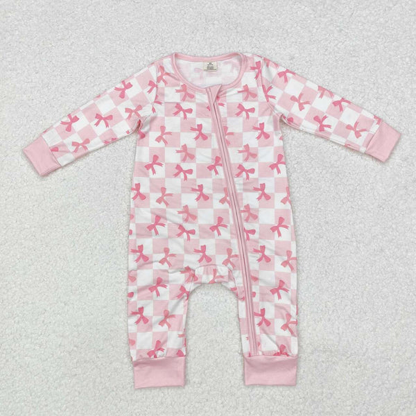 LR1607 RTS baby girl clothes pink bows girl winter romper-bamboo