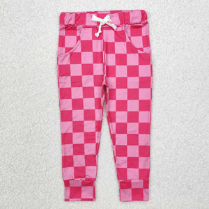 P0700 RTS baby girl clothes pocket pink plaid gingham print girl winter pant