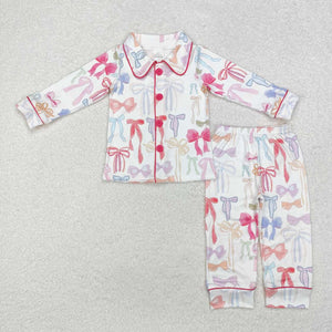 GLP2076 RTS toddler girl clothes bows girl winter pajamas set