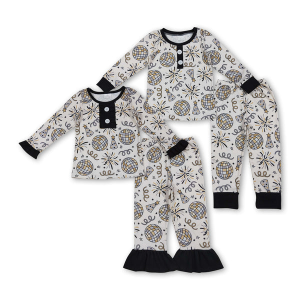 RTS 12-18M to 7-8T kids matching clothing happy new year print clothing baby winter clothing-2025.10.22