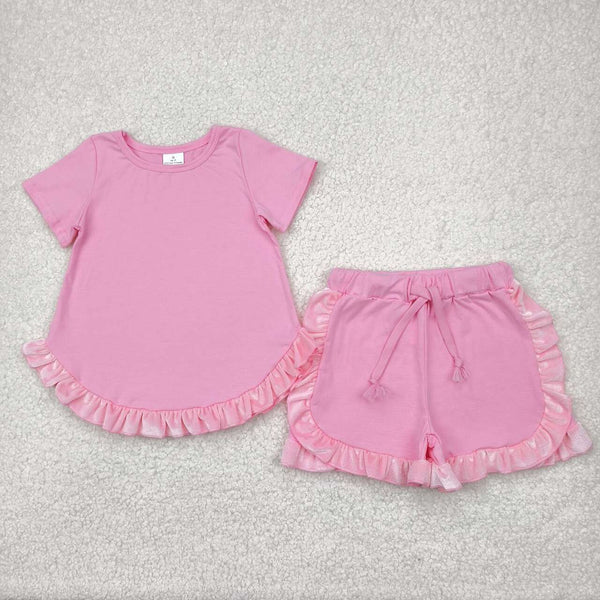 GSSO2181 RTS girl clothes pink girl summer shorts set