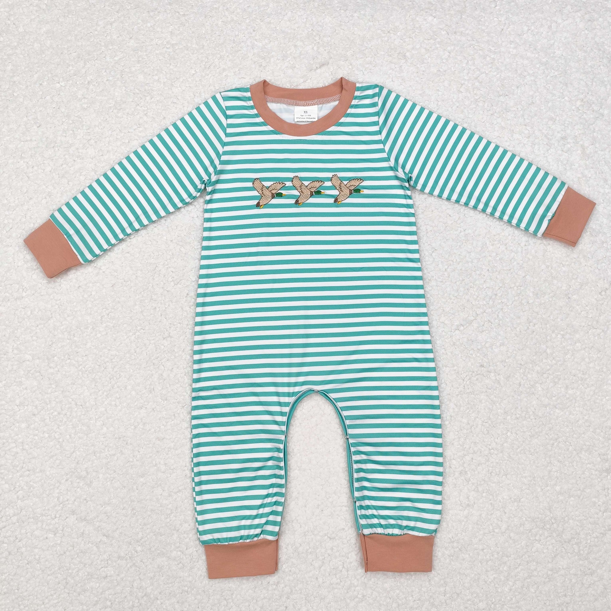 LR1618 RTS baby  boy clothes mallard embroidery boy winter romper