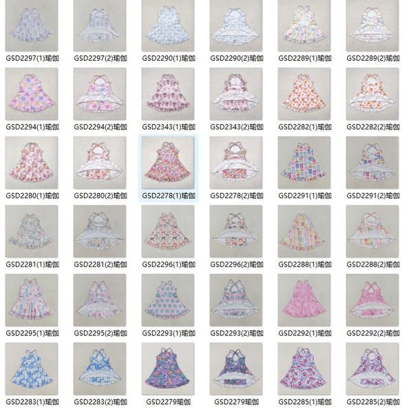 RTS toddler clothes matching clothing floral bow dress kids summer yoga clothing