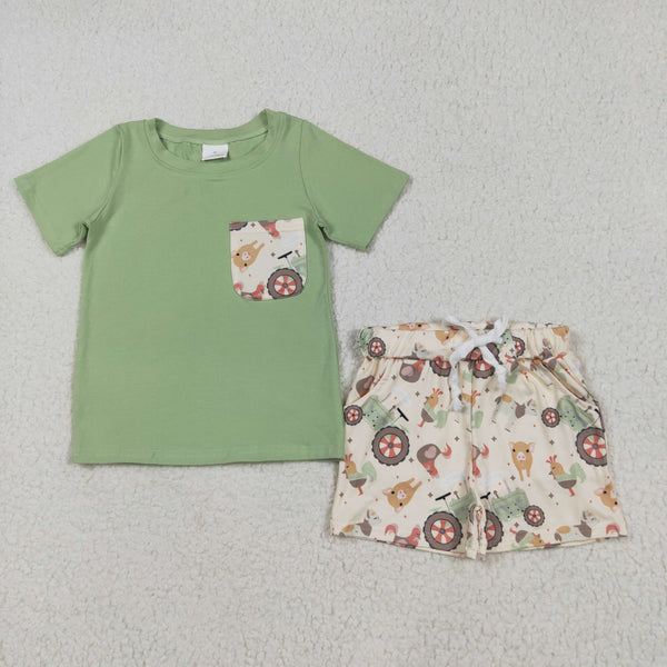 BSSO1460 RTS boy clothes animal toddler boy summer outfit green farm clothes