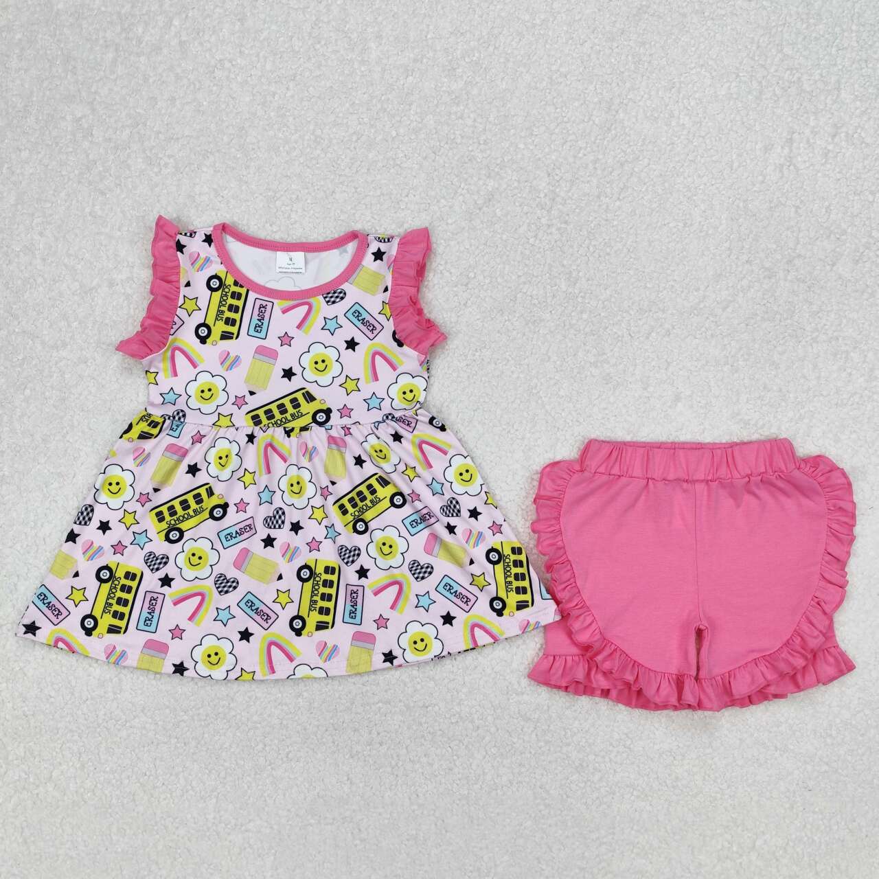 GSSO1912 RTS girl clothes bus toddler girl back to school day summer outfit