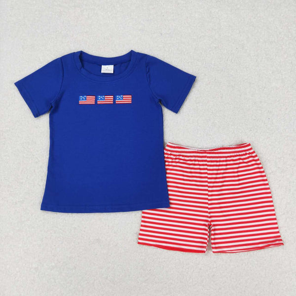RTS Matching  toddler clothes  embroidery flag print set boys 4th of July summer clothing-2026.3.7