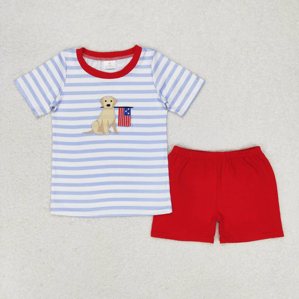 RTS Matching  toddler clothes  embroidery flag print set boys 4th of July summer clothing-2026.3.7