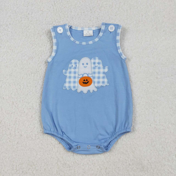 SR3197 RTS baby boy clothes blue ghost boy halloween embroidery bubble