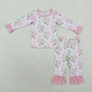 GLP1320 RTS toddler girlclothes pink santa claus girl christmas pajamas set