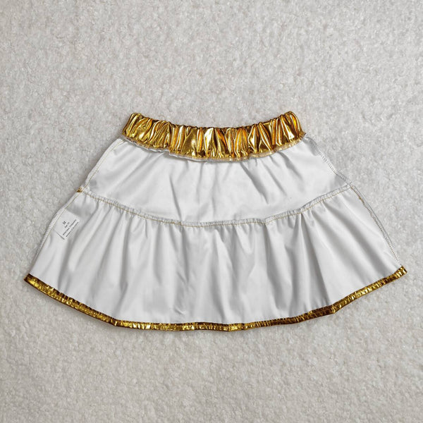 GLK0043 RTS baby girls clothes gold fake leather girl summer skirt