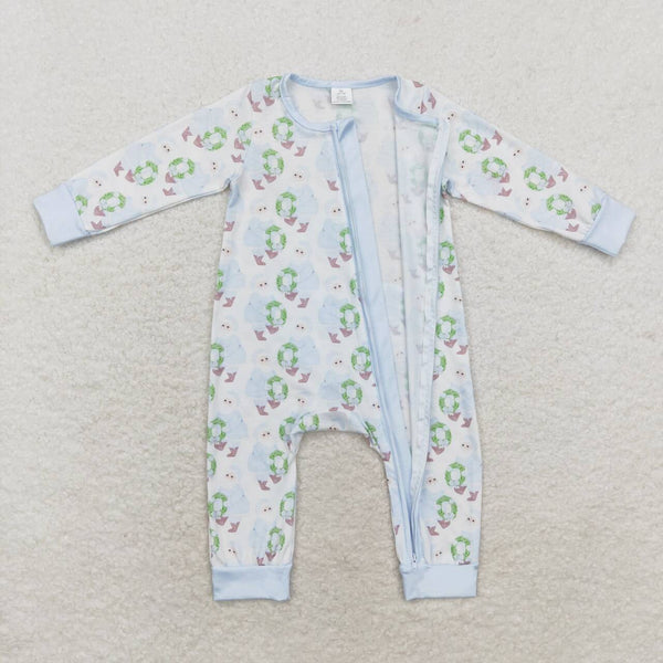 LR1148 RTS baby boy clothes blue santa claus boy christmas romper