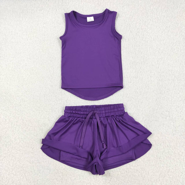 SS0602 RTS girl clothes purple girl summer yoga clothes atheletic clothes