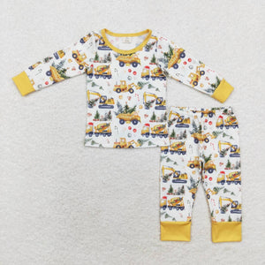 BLP0649 RTS toddler boy clothes truck boy christmas winter set winter pajamas set-bamboo