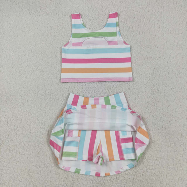 GSD2348 RTS girl clothes Stripes girl summer set yoga clothes