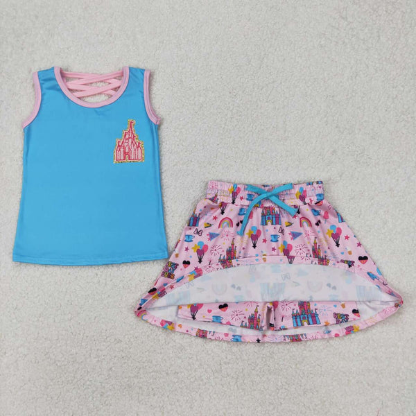 GSD2072 RTS toddler clothes castle girl summer short skirt set
