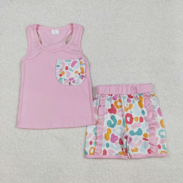 GSSO1981 RTS girl clothes pink leopard print  girl summer outfit girl summer clothes