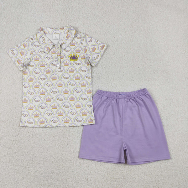 BSSO1565 RTS toddler boy clothes mardi gras boy summer embroidery set