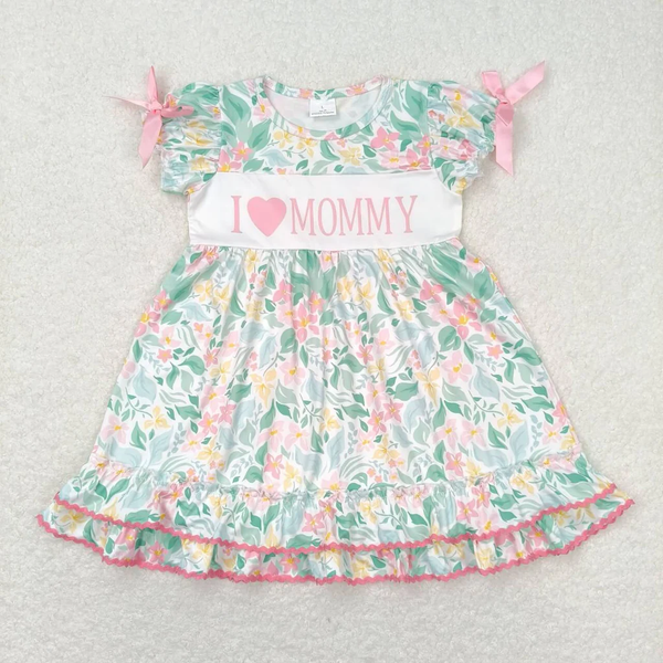 GSD1092 RTS toddler clothes I love mommy green floral baby girl summer dress print svg