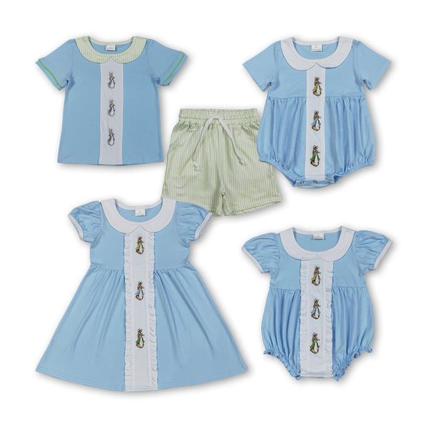 RTS Matching kids clothing embroidery bunny print clothing baby easter summer clothing-2026.3.30