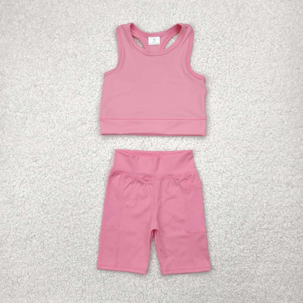 GSSO1516 RTS girl clothes pink toddler girl yoga summer outfit