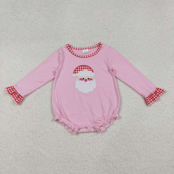 LR1733 RTS baby  girl clothes cute pink santa girl christmas winter embroidery bubble