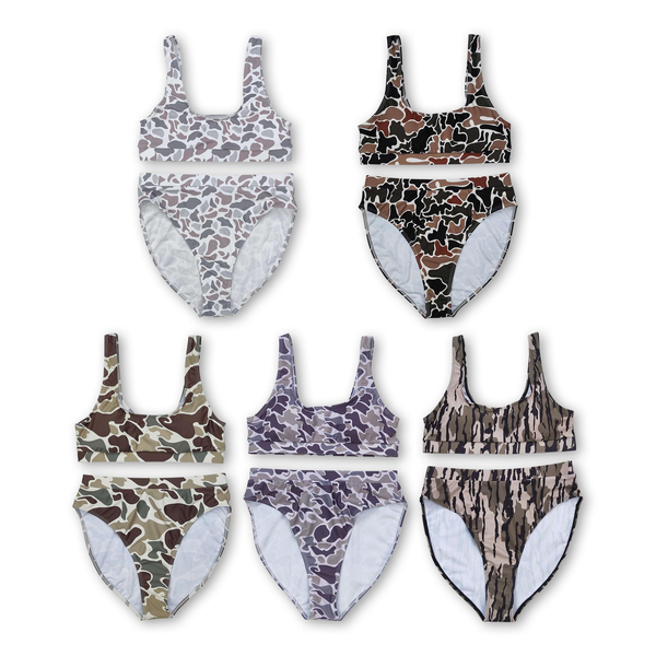 RTS women clothes adult leopard swim suit 2pcs outfit