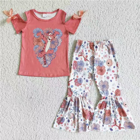 GSPO0145  baby girl clothes tiger toddler girl bell bottom outfit spring fall outfit