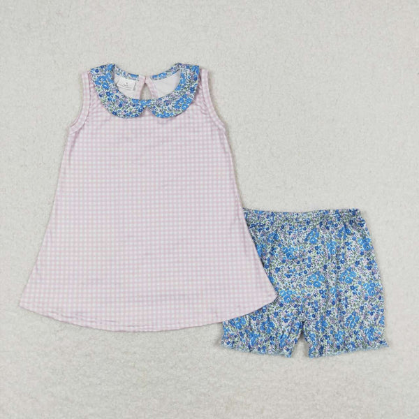 GSSO0670 RTS baby girl clothes pink plaid toddler girl summer outfit