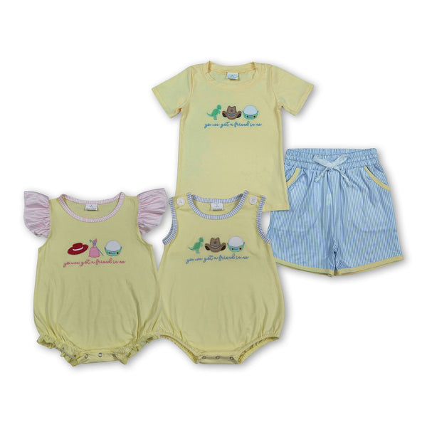 RTS Matching kids clothing embroidery dino print clothing baby summer clothing-2026.5.11